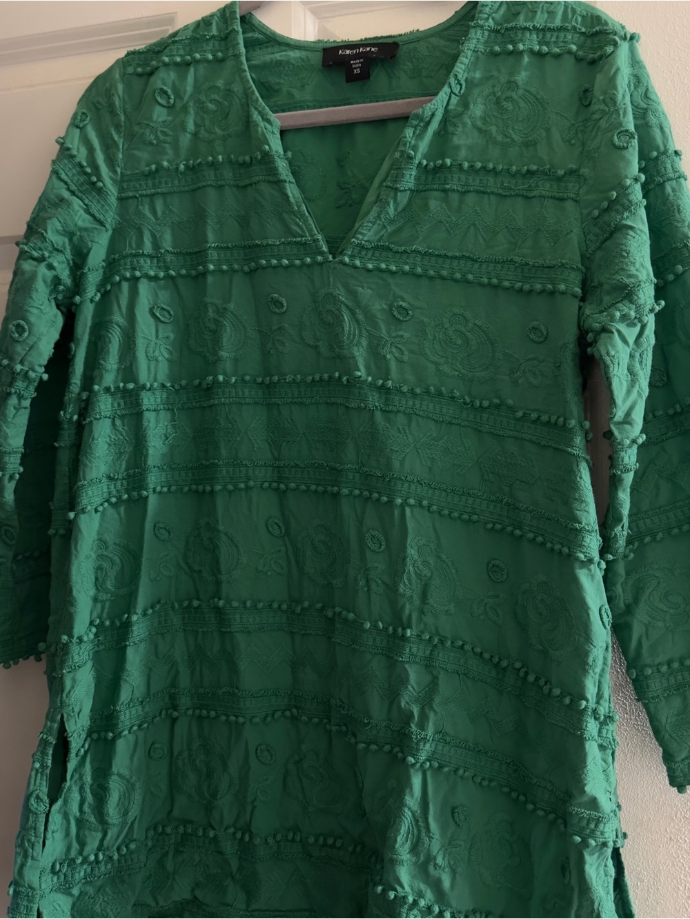 Karen Kane Emerald Green 100% Cotton Floral Blouse XS 💚
